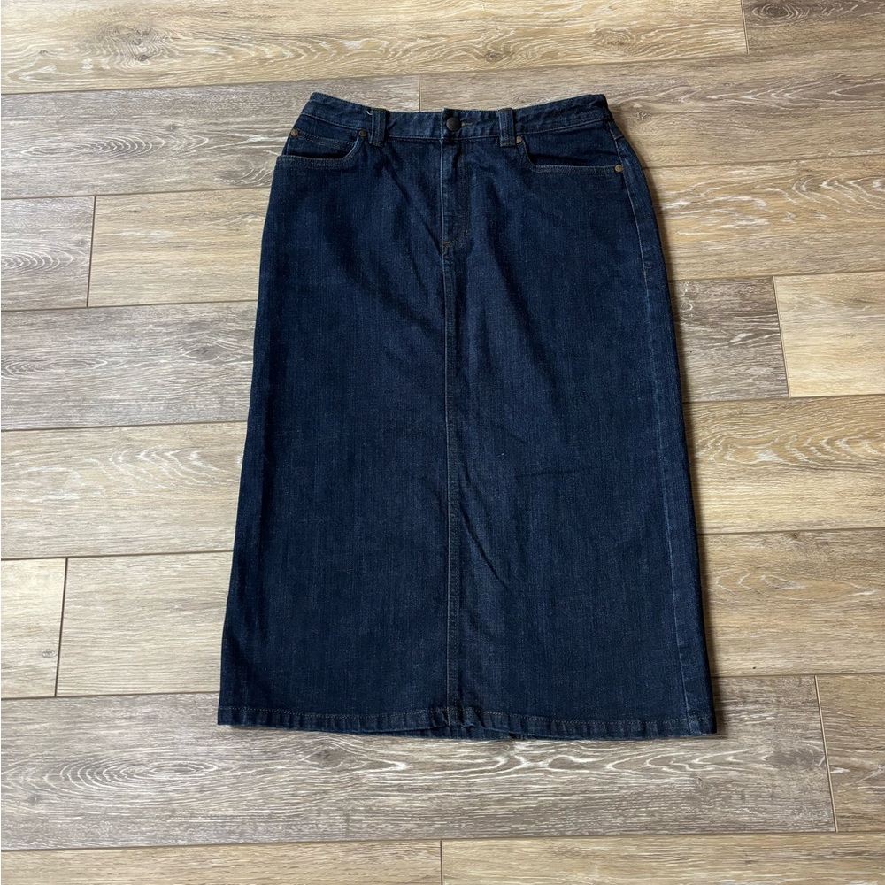 Kate Hill Jean Skirt Sz 6 Dark Wash Denim Long Teacher 90s Retro Modest